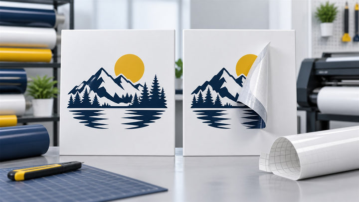 Permanent and removable printable vinyl samples compared on clean sign panels