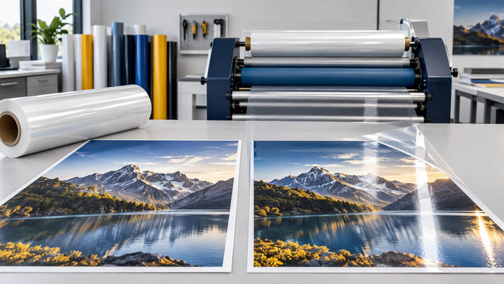 Printed vinyl compared before and after clear protective lamination