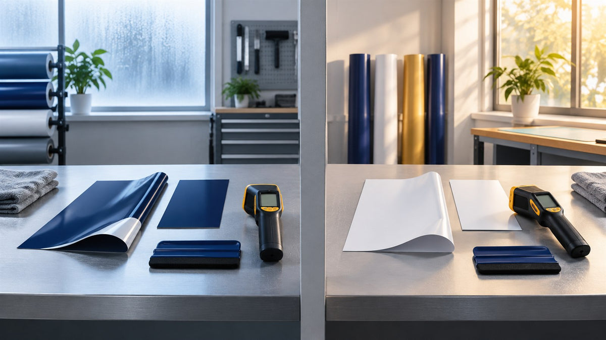Vinyl test samples conditioned in cool and warm installation environments