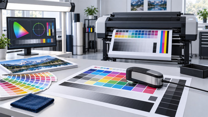 ICC color profiling workflow with wide-format printer, color charts and spectrophotometer