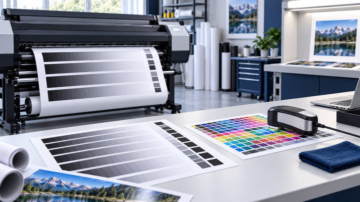 Wide-format printer linearization ramps and ICC profiling chart measured with a spectrophotometer