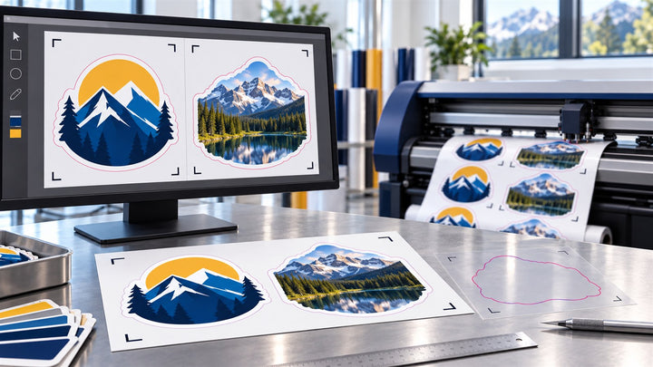 Vector illustration and raster photograph prepared together for wide-format print-and-cut production