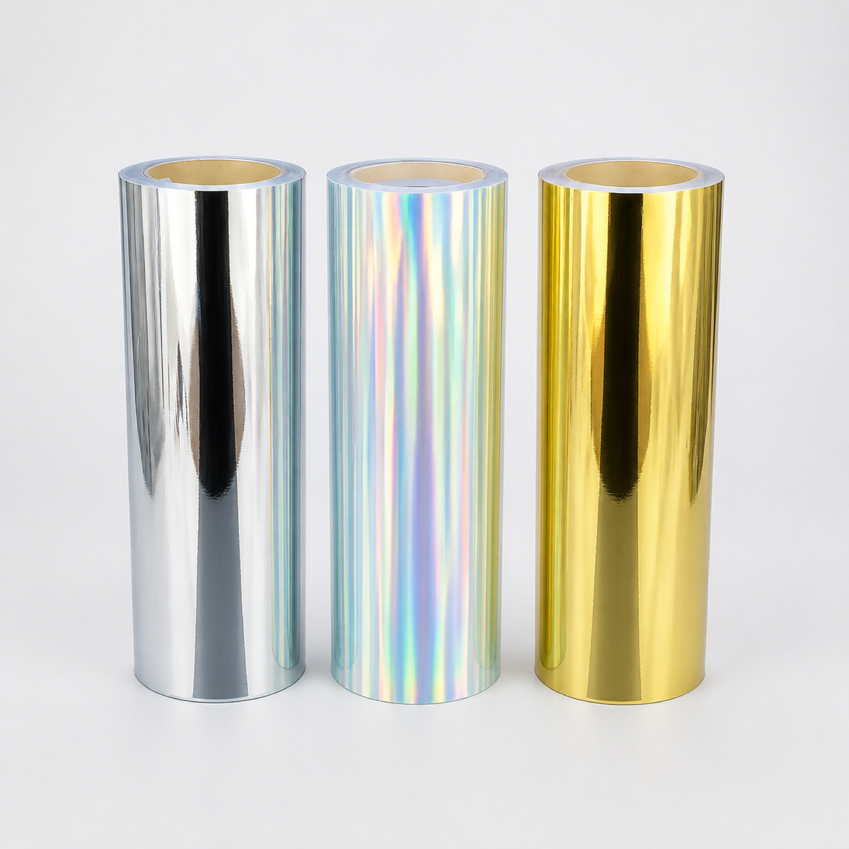 Silver, gold and rainbow holographic printable specialty film rolls