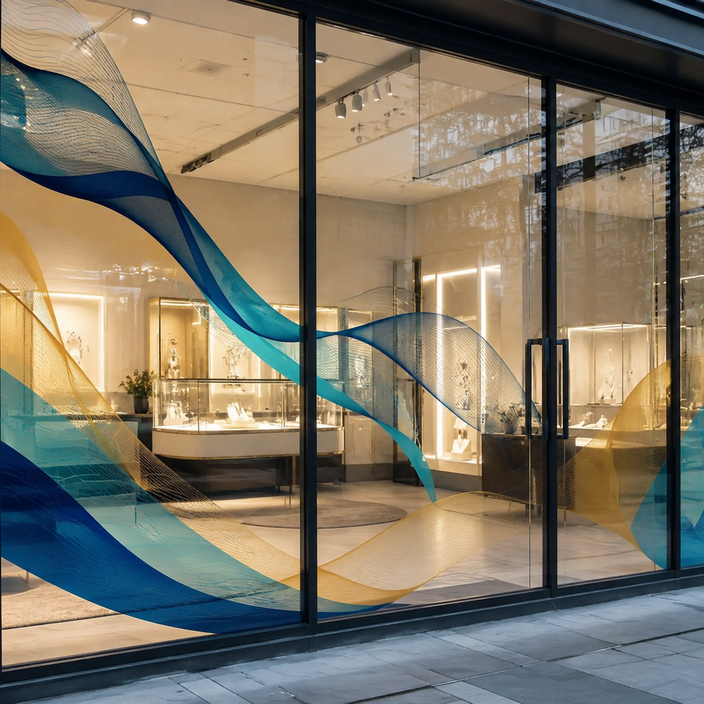 Optically clear printable vinyl applied to a storefront window
