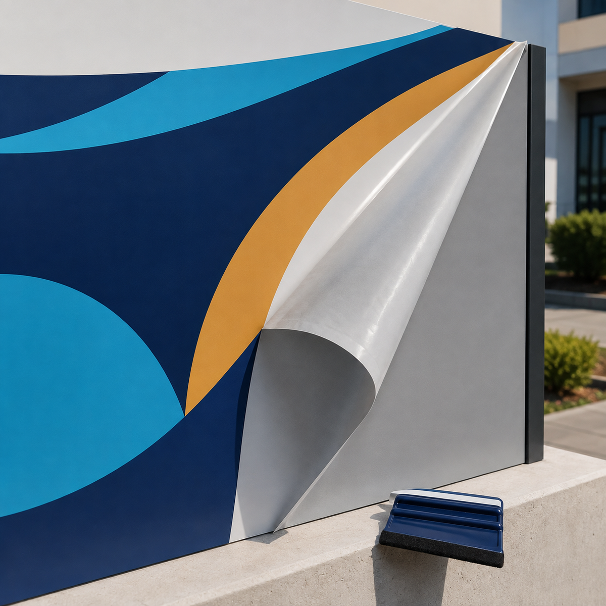 Grey-back air-release printable vinyl being applied to a display panel