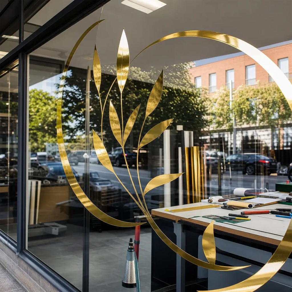 Gold chrome printable vinyl used for a retail window graphic