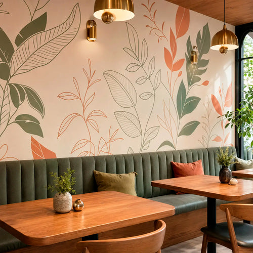Matte grey-back adhesive vinyl used for a cafe wall mural