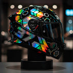 Rainbow holographic printable vinyl applied to a custom helmet