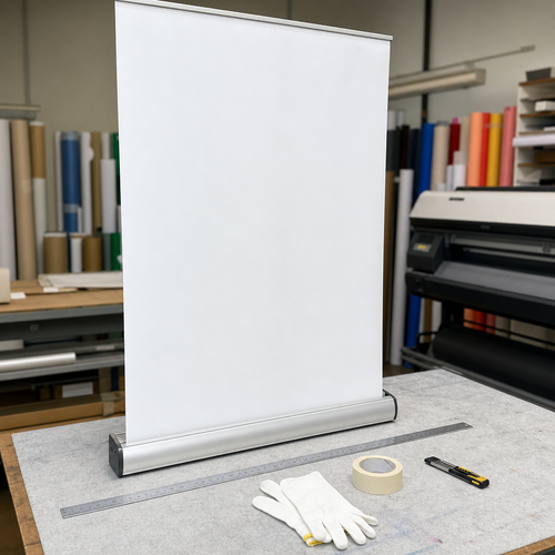 10mil anti-curl roll-up banner media used at a trade show