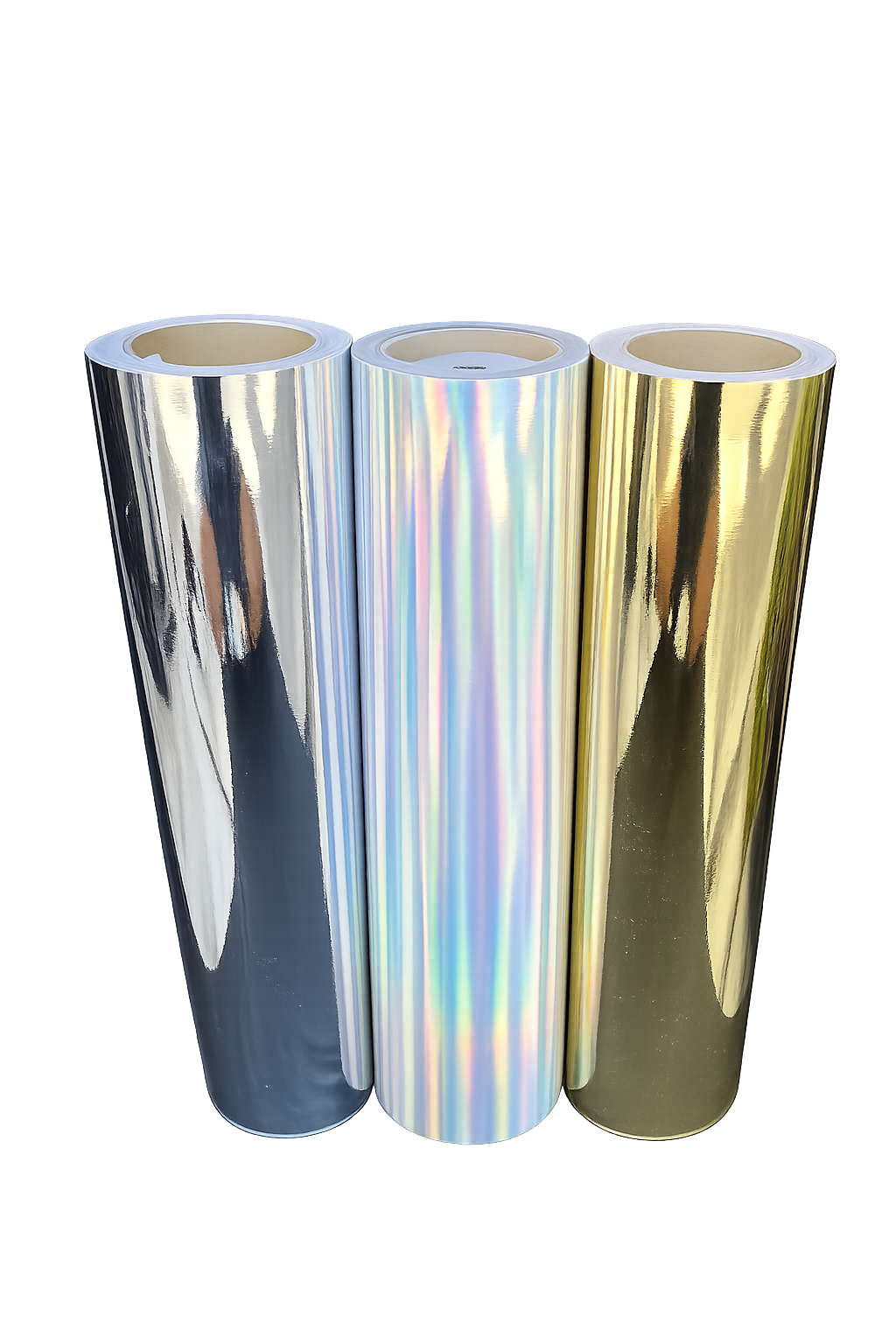 Graphictac holographic, silver chrome and gold chrome sample rolls