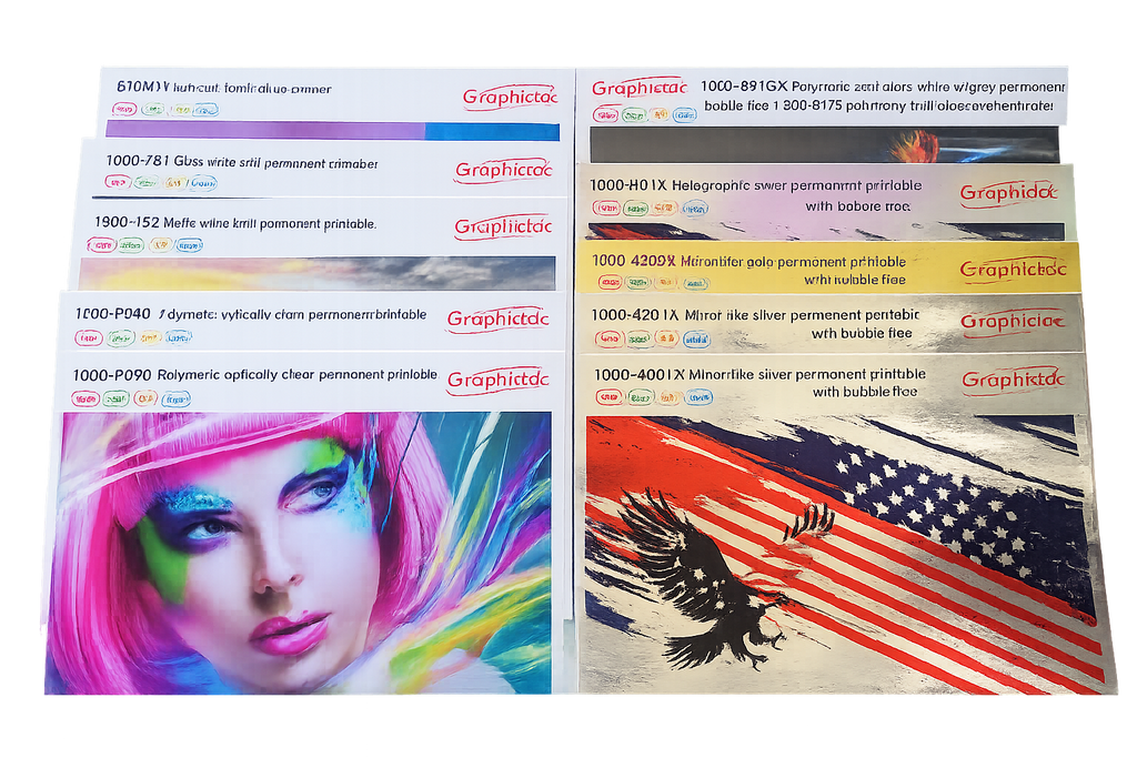 Graphictac printed product sample swatches showing available media finishes